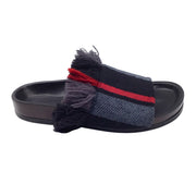 Chloe Black, Grey, and Red Fringed Slide Sandals