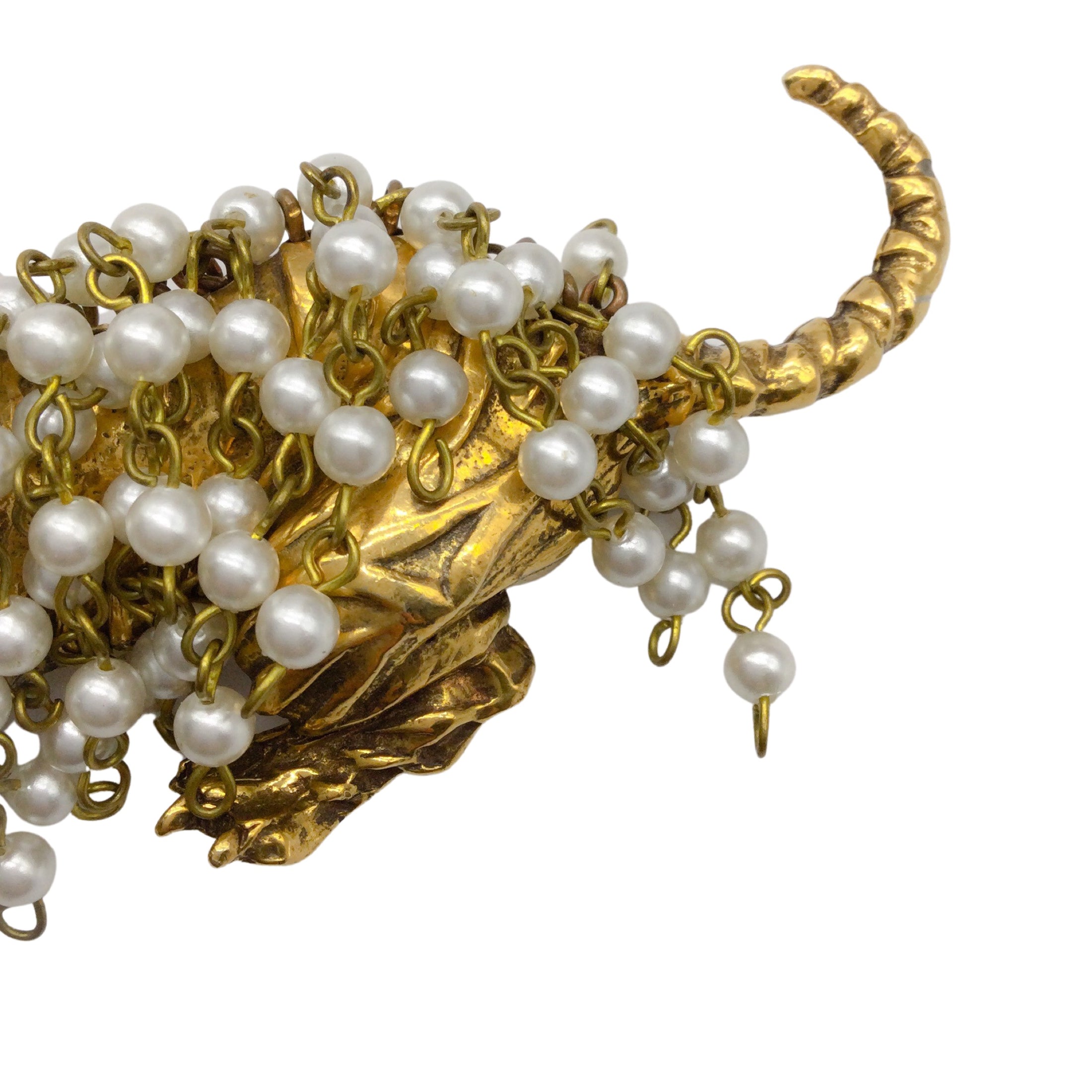 Pauline Rader Gold Vintage Pearl and Gemstone Embellished Tiger Brooch