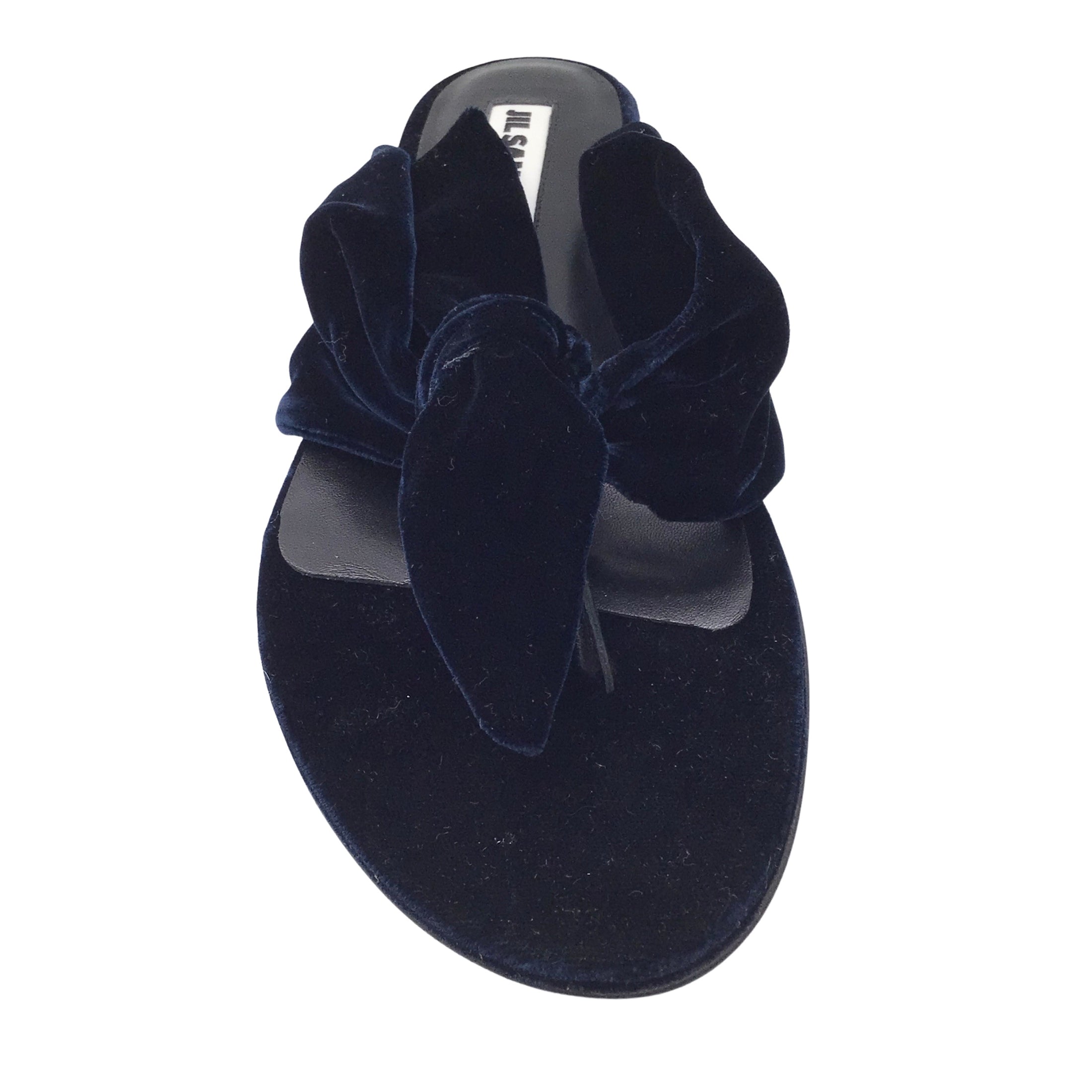 Jil Sander Dark Blue Velvet Knot Thong Sandals