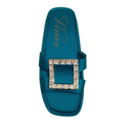Roger Vivier Teal Satin With Strass Buckle Sandals