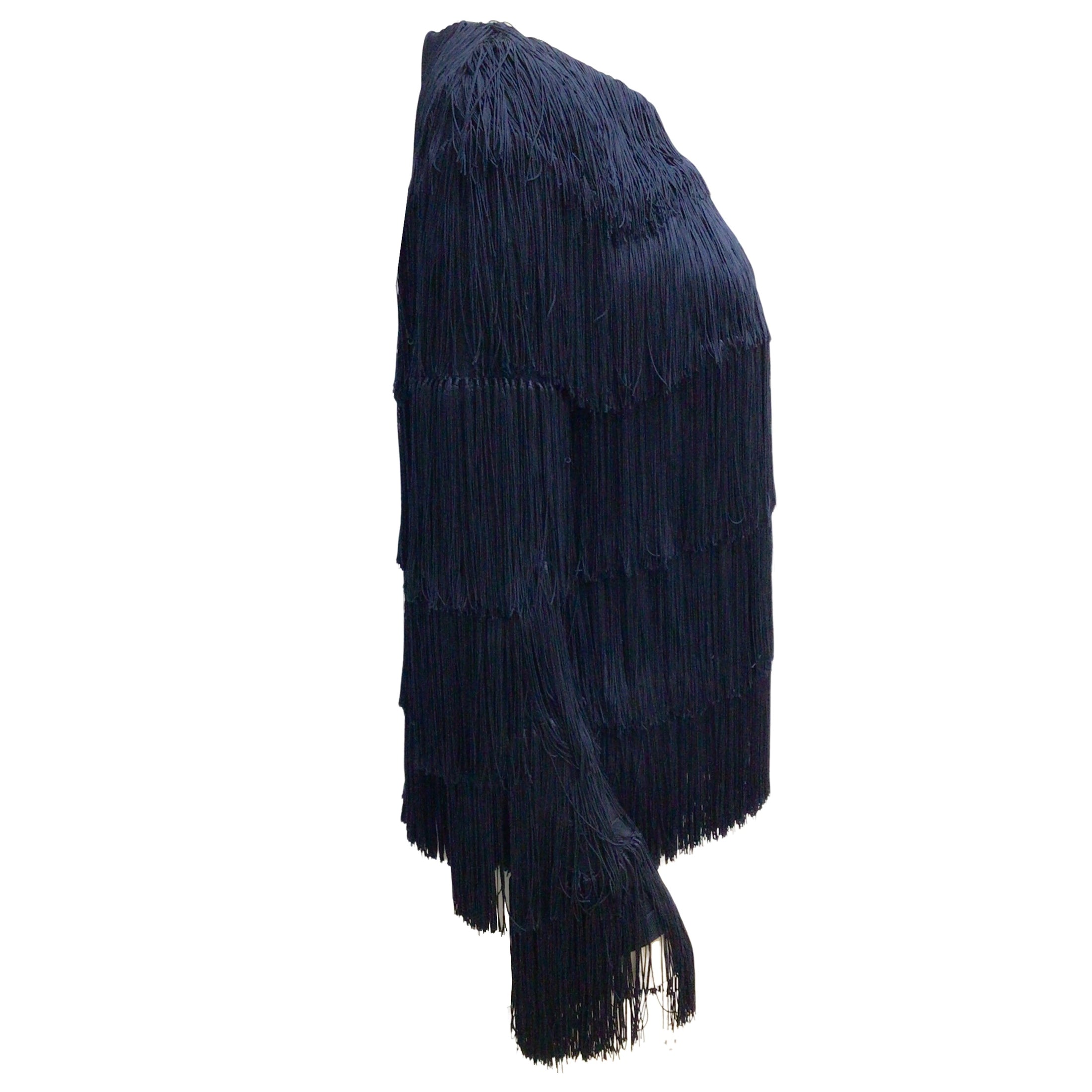 Azzaro Navy Blue Fringed Stretchy Knit Jacket
