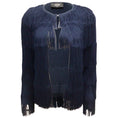 Load image into Gallery viewer, Azzaro Navy Blue Fringed Stretchy Knit Jacket
