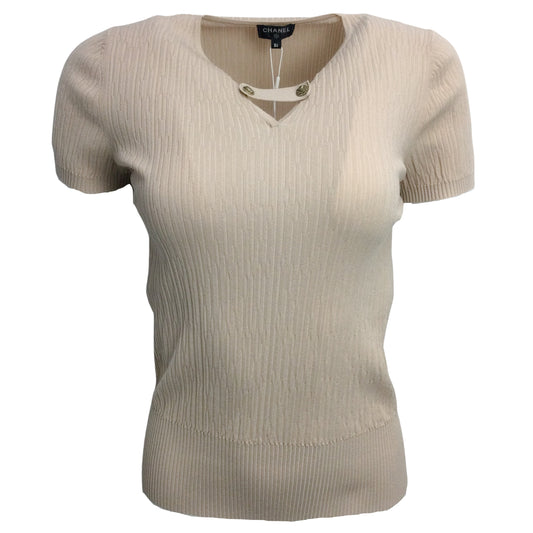 Chanel Tan Short Sleeved Knit Blouse