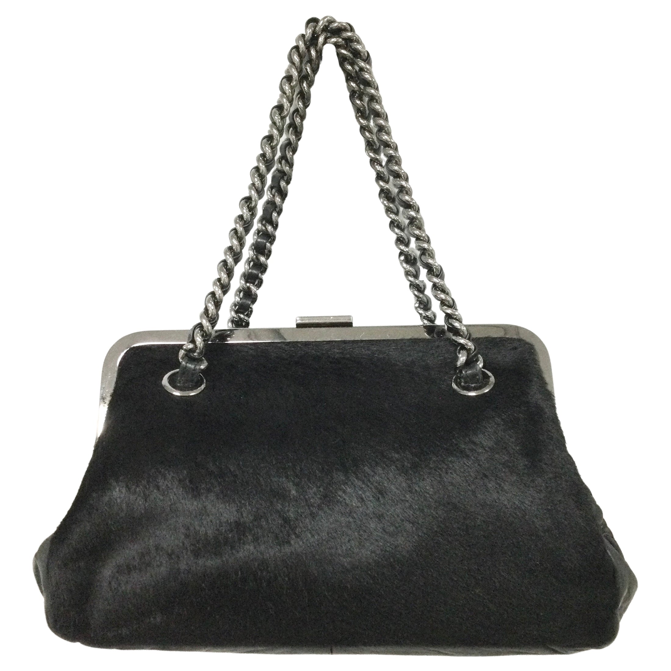 Chanel Pony and Leather Frame Black Calf Hair Clutch