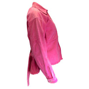 Cedric Charlier Hot Pink Zip Embellished Acid Wash Denim Jacket In Fuchsia