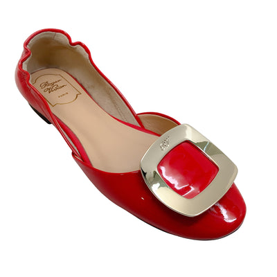 Roger Vivier Red Patent D'orsay Buckle Flats