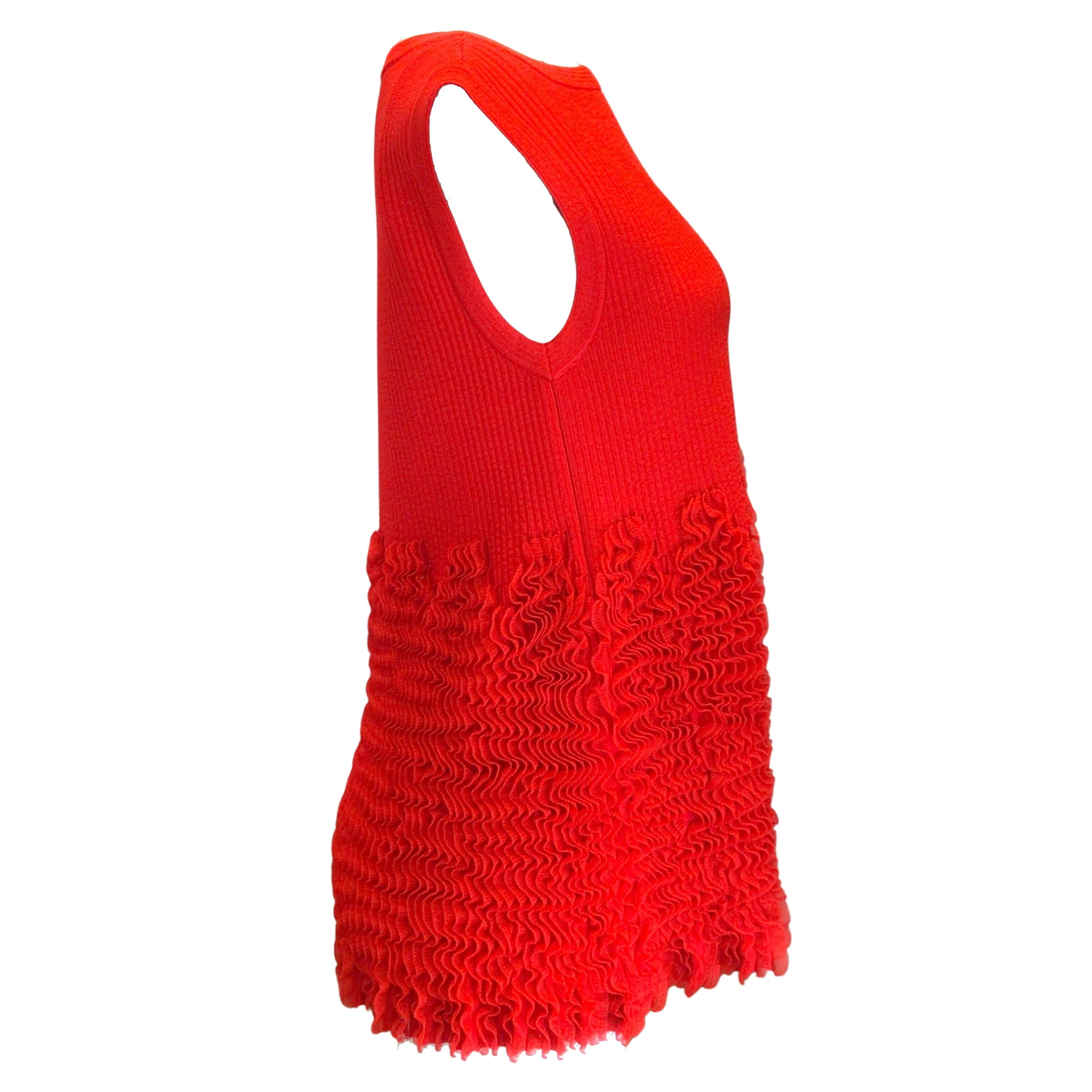 Alaia Red Ruffled Sleeveless Ribbed Knit Top