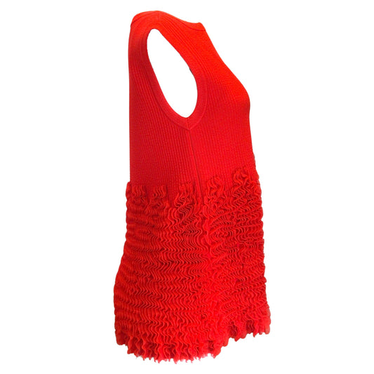 Alaia Red Ruffled Sleeveless Ribbed Knit Top