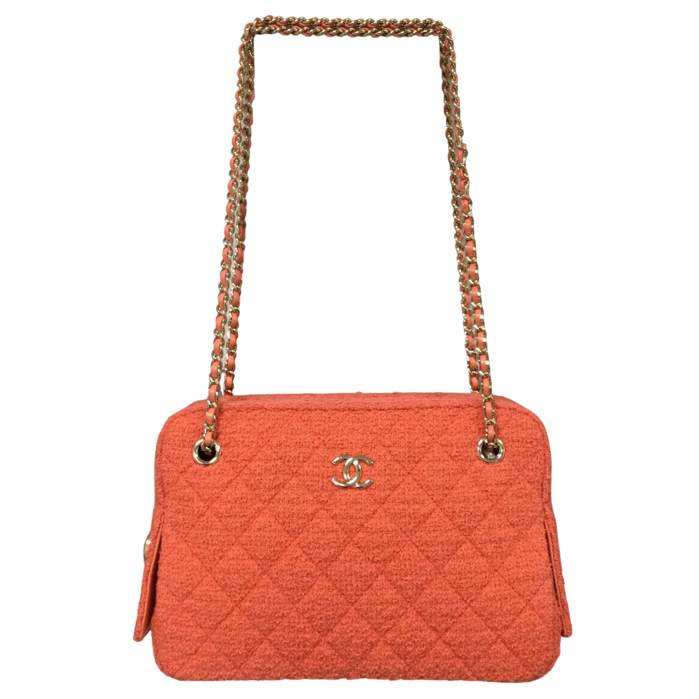 Handbags Chanel Chanel Boucle 2020 Bright Coral Knit Shoulder Bag
