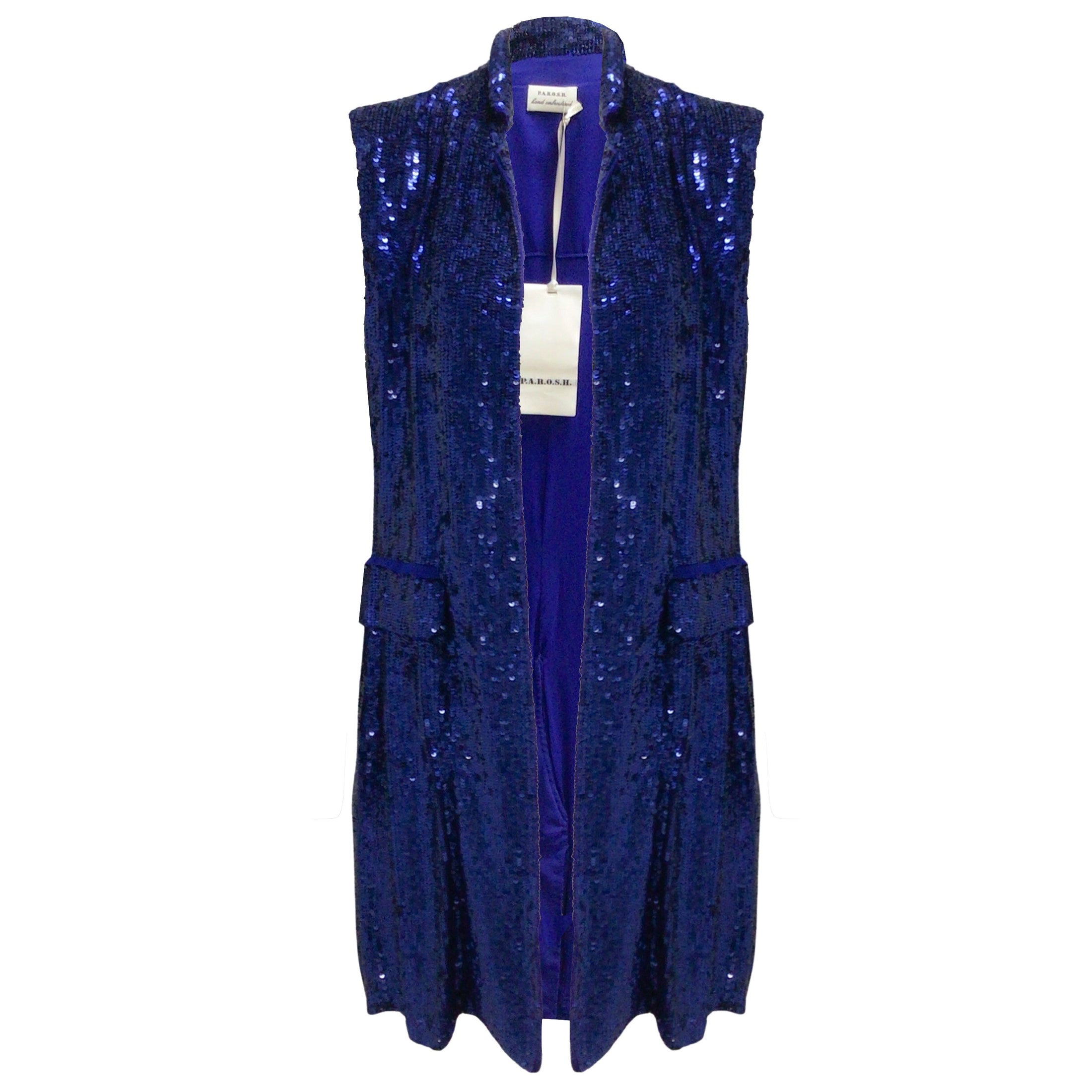 P.A.R.O.S.H. Blue Sequined Hand Embroidered Vest