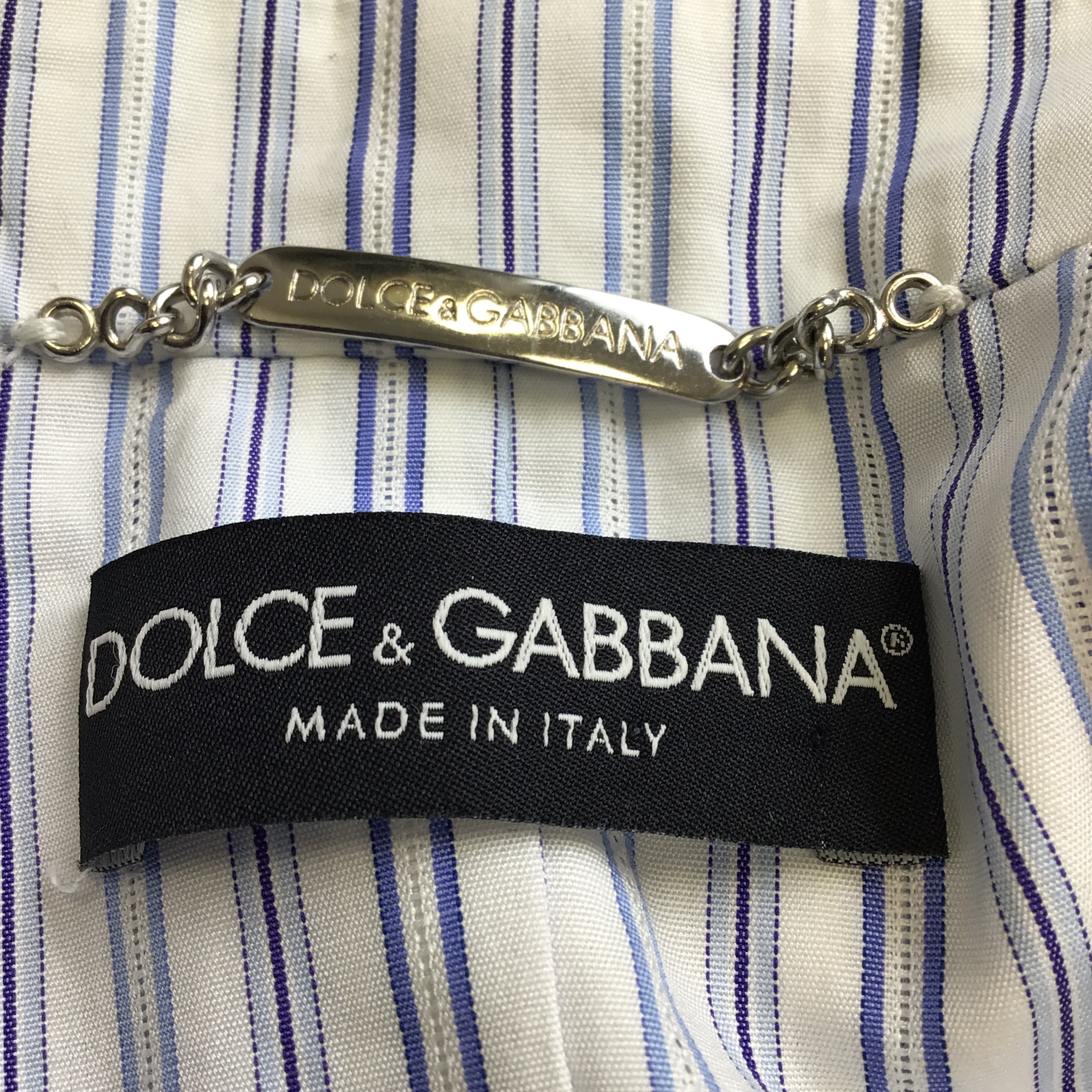Dolce & Gabbana White / Blue Striped Cotton Blazer