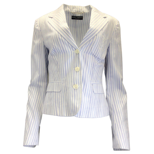Dolce & Gabbana White / Blue Striped Cotton Blazer