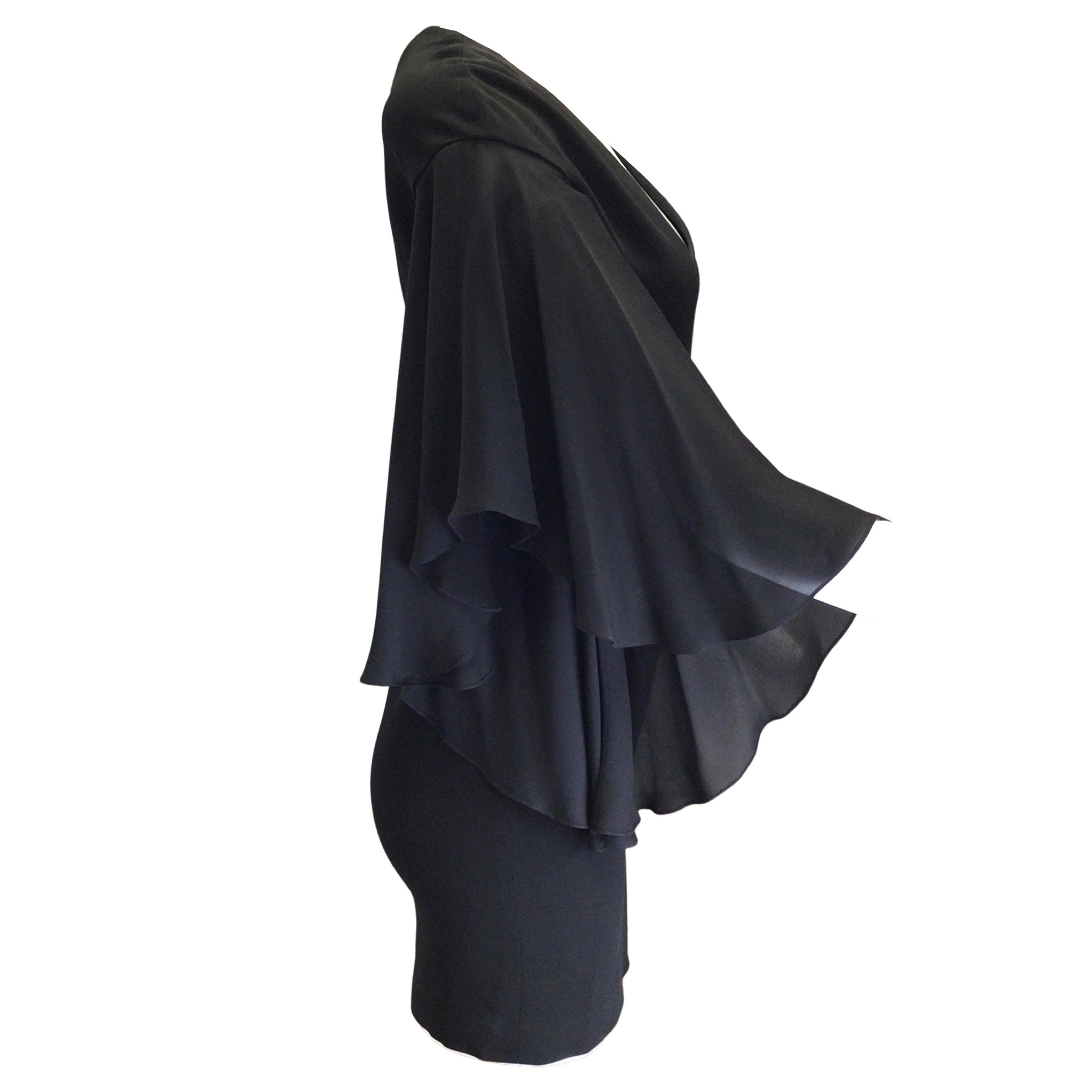 Ralph Lauren Black Label Black Flutter Sleeved Crepe Mini Dress