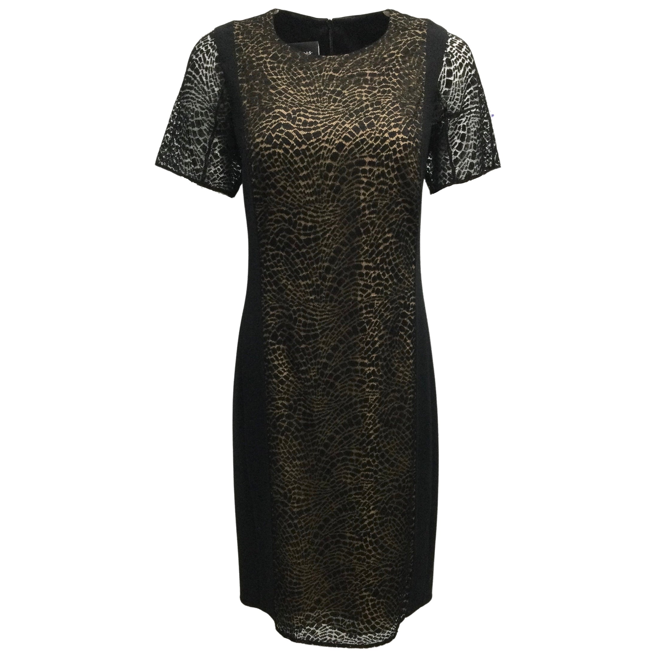 Akris Black Short Sleeved Lace and Wool Cocktail Dress