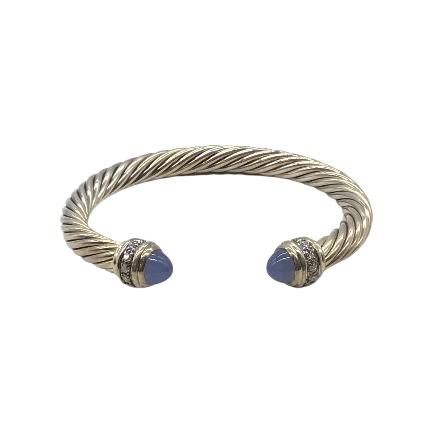 David Yurman Silver Cable Classics Sterling Diamond & Dyed Chalcedony Bracelet