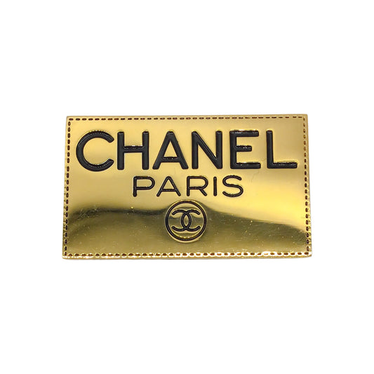 Chanel Gold/Black Cc Paris Label Brooch