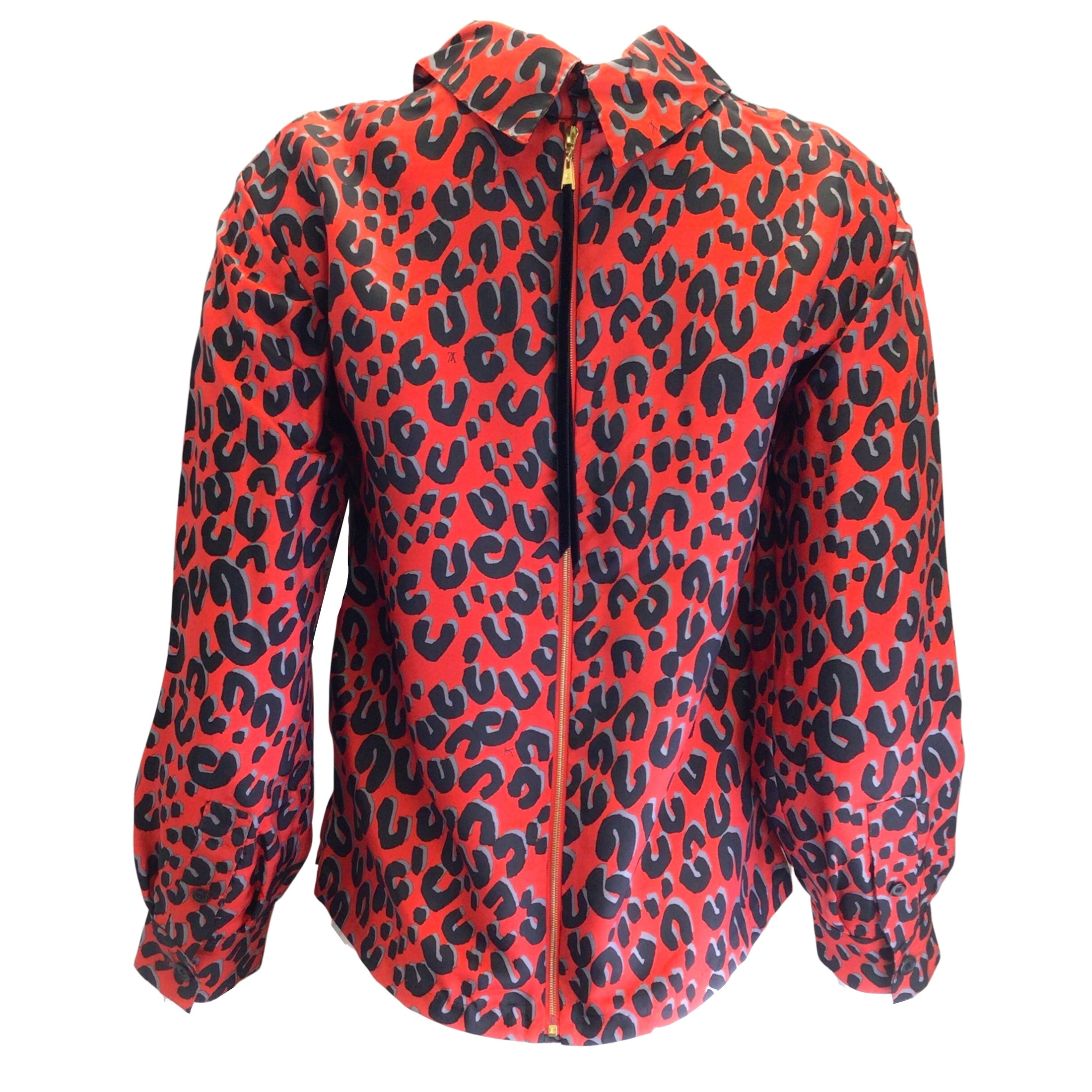Louis Vuitton x Stephen Sprouse Red / Navy Blue Leopard Printed Blouse