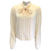 Chanel Ivory Vintage 2001 Tie-Neck Pleated Detail Long Sleeved Silk Blouse
