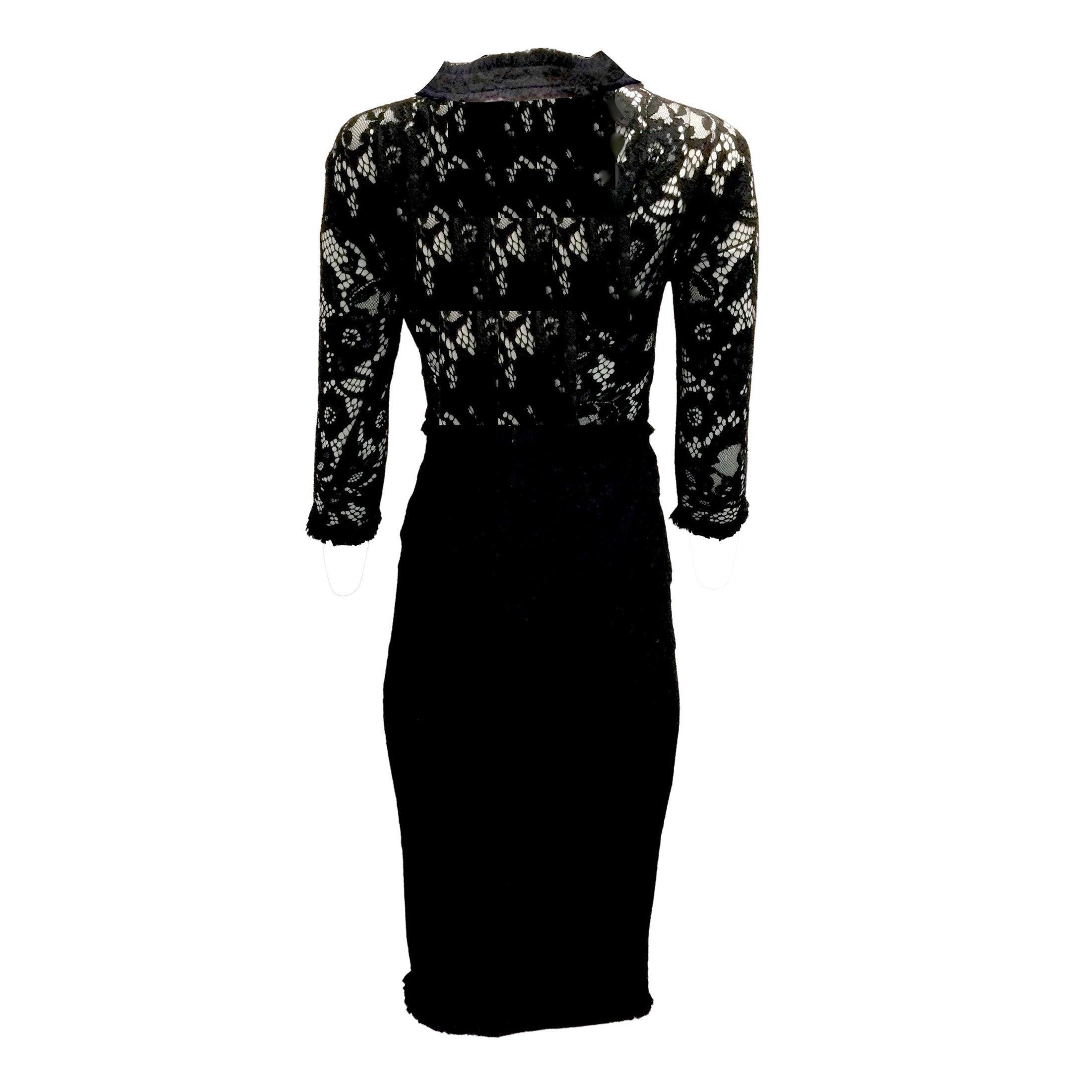 Alexis Black Lace Dress With Navy Blue Ruffled Trim