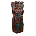 Load image into Gallery viewer, ERDEM Brown / Teal Multi Sleeveless Silk Floral Ruffle Cocktail Dress

