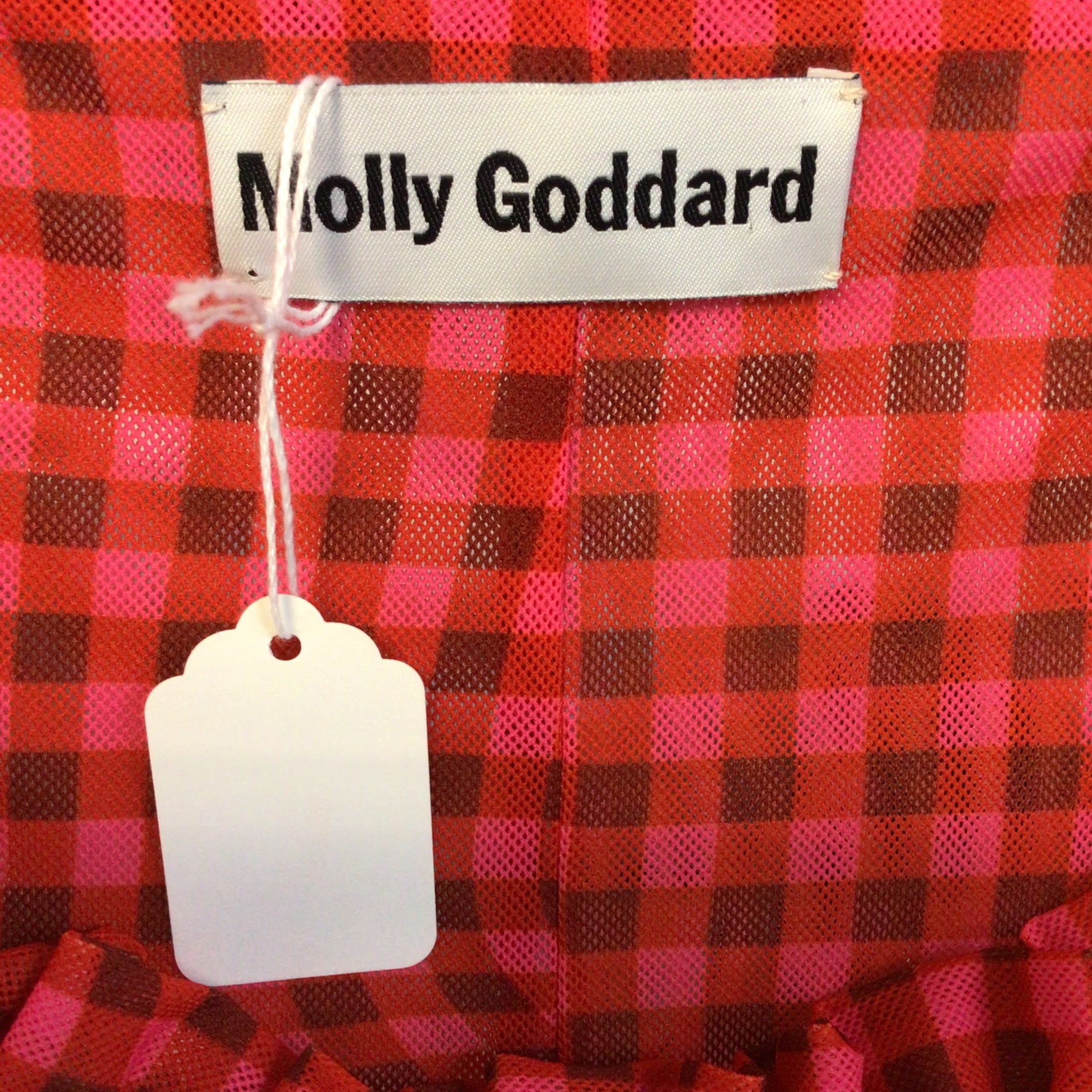 Molly Goddard Red / Pink Long Sleeved Gingham Mesh Midi Dress