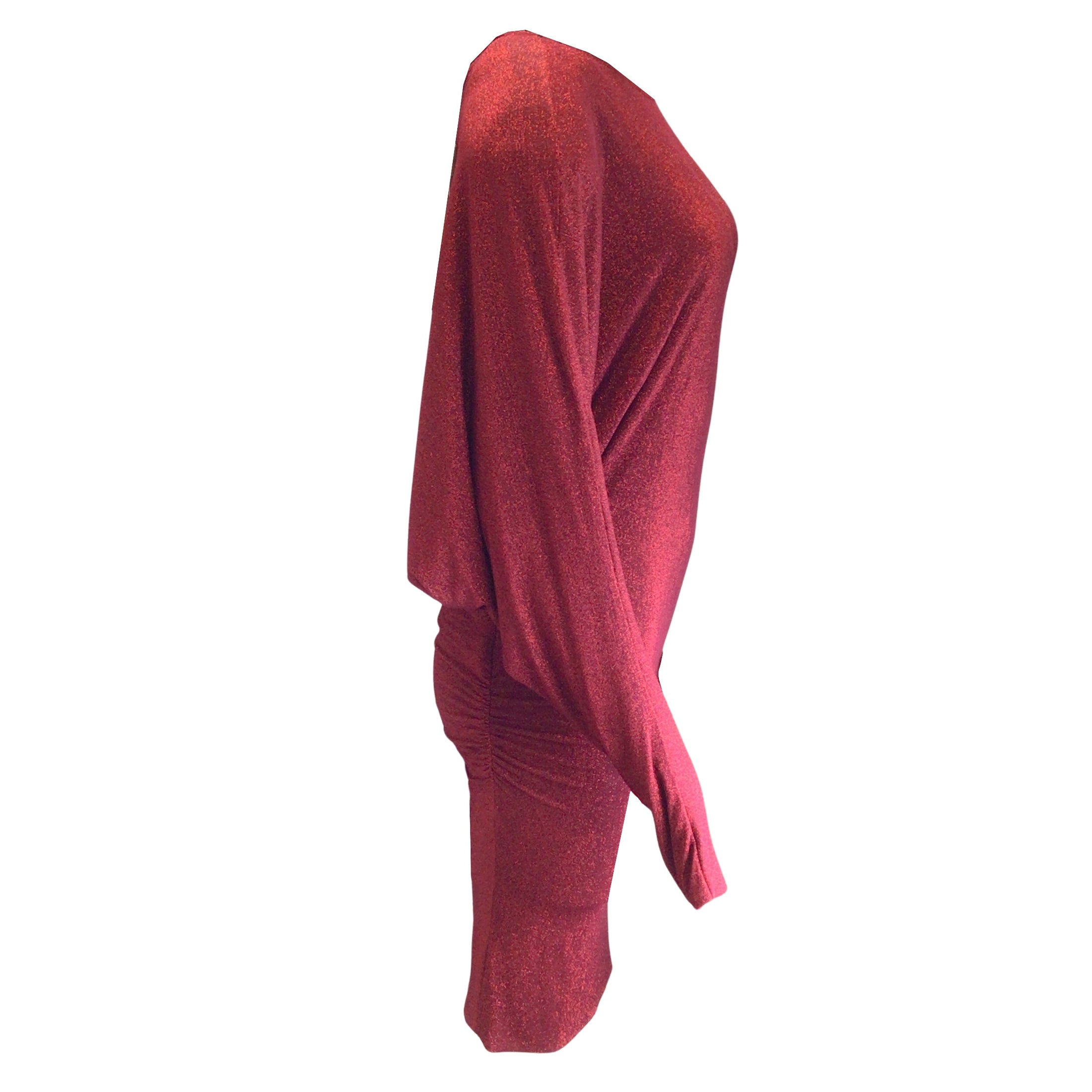 Alexandre Vauthier Red Metallic Glitter Shimmer Long Sleeved Stretchy Cocktail Dress