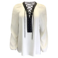 Load image into Gallery viewer, Altuzarra Ivory / Black Studded Lace-Up Crepe Top
