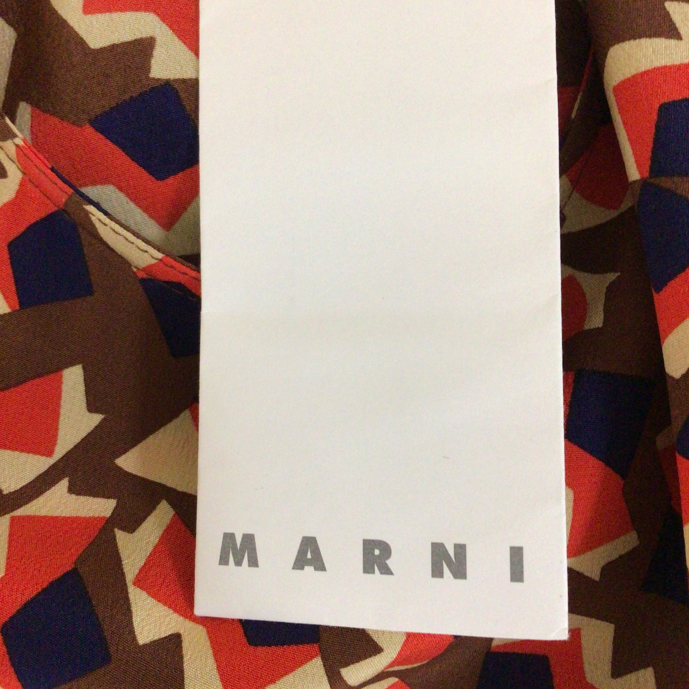 Marni Red / Blue Multi Metropolis Print Sleeveless Silk Crepe Midi Dress