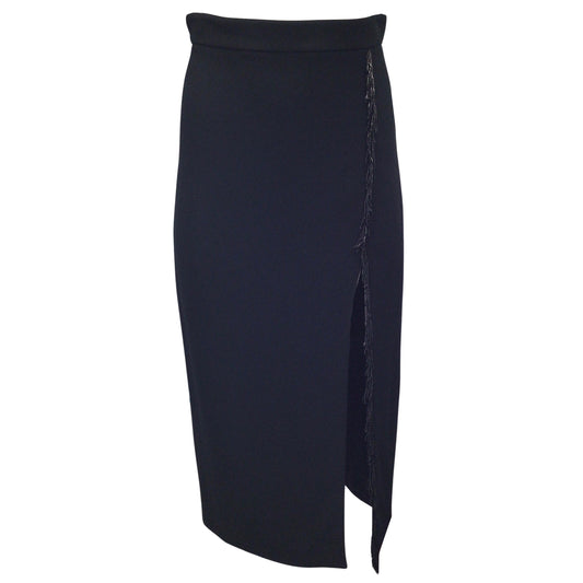Cushnie et Ochs Black Beaded Detail Stretchy Crepe Midi Skirt