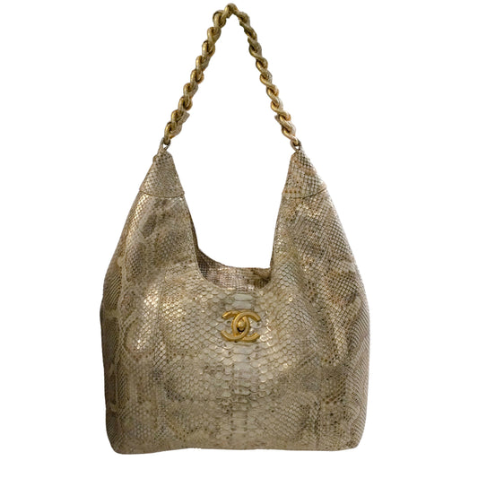Chanel 2014-2015 Paris - Dallas Beige Snakeskin Leather Shoulder Bag