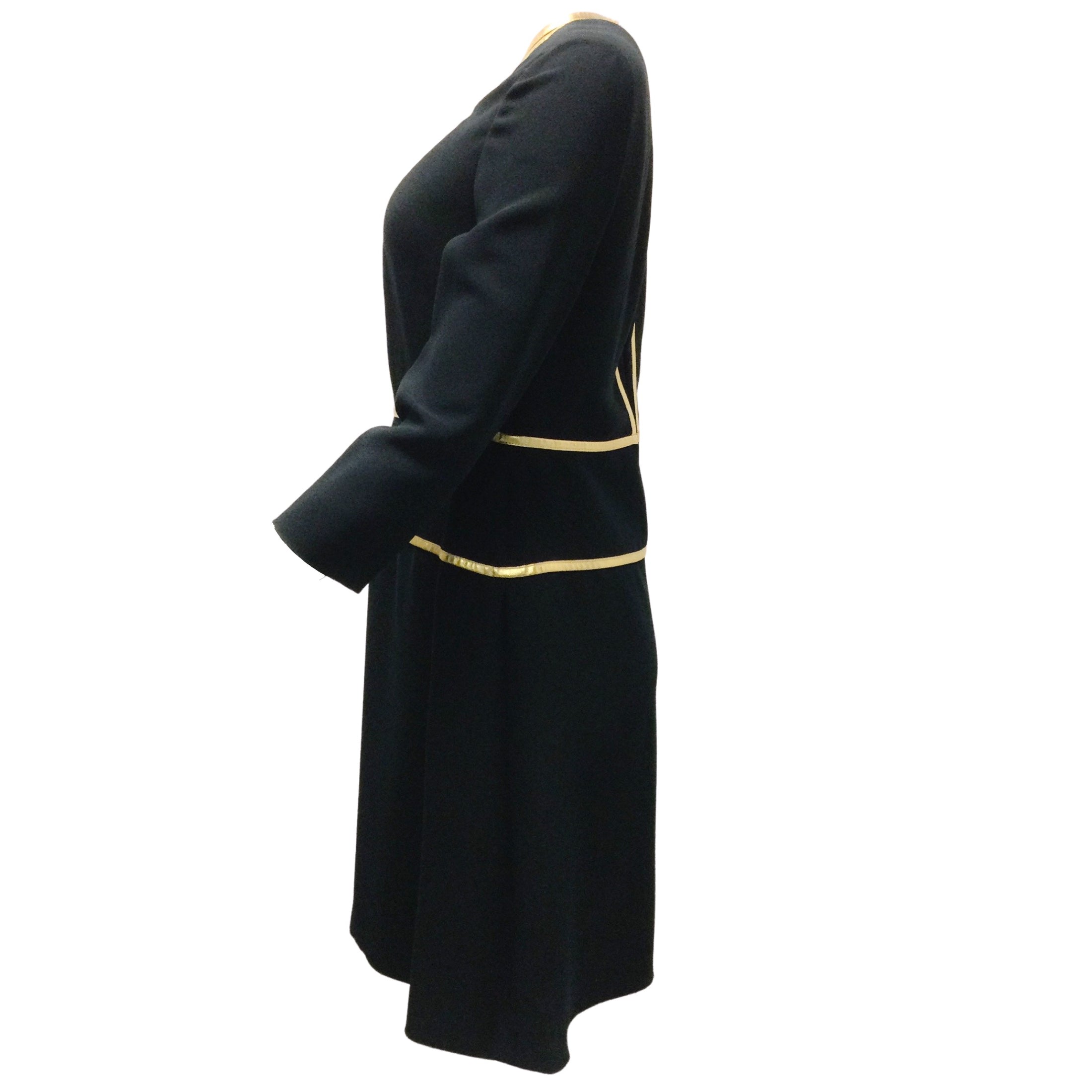 Prada Black Viscose Dress With Gold Leather Trim