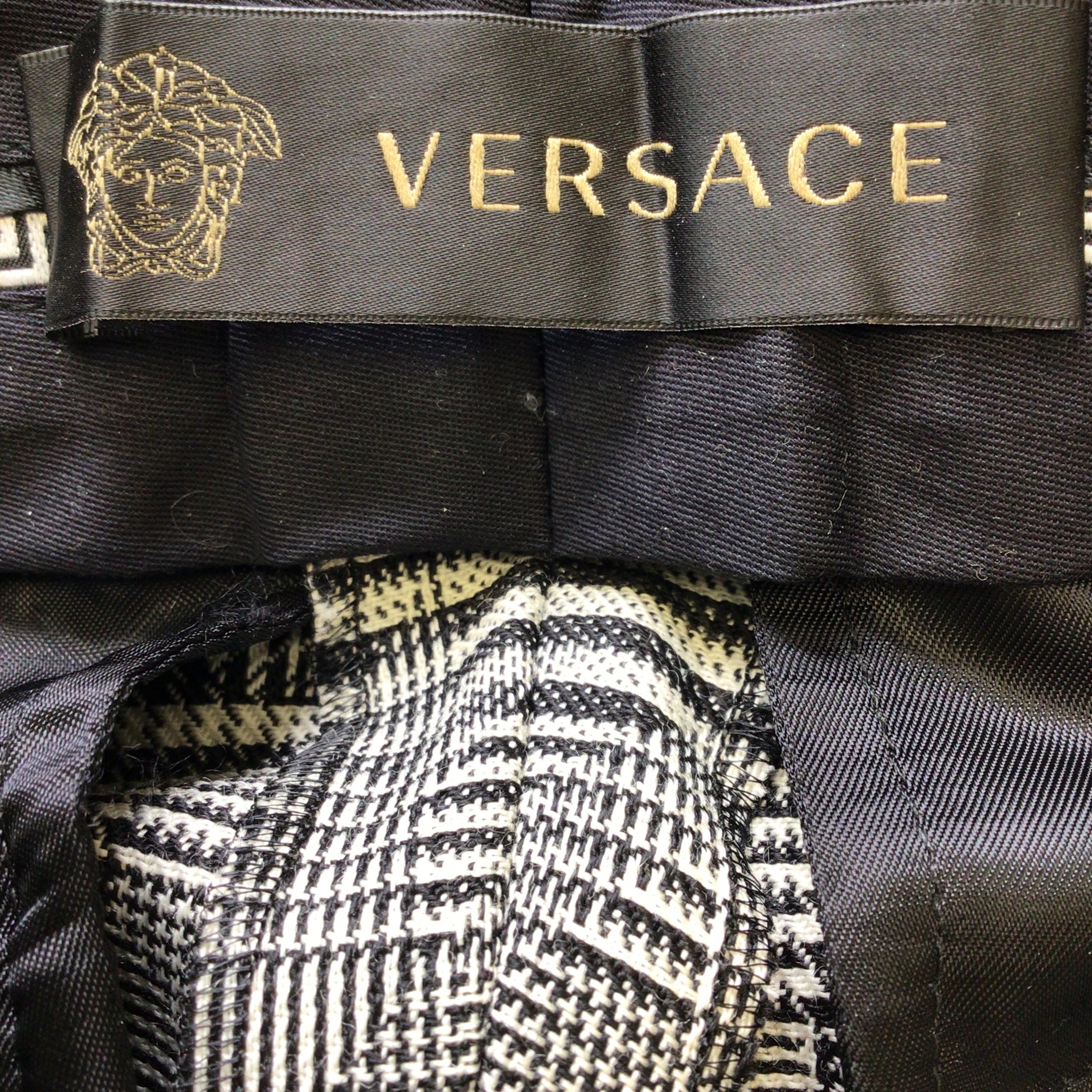 Versace Black / White Check Wool Trousers / Pants