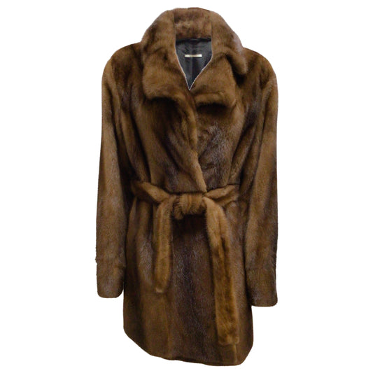 CO Co. Brown Belted Mink-fur Trench Coat