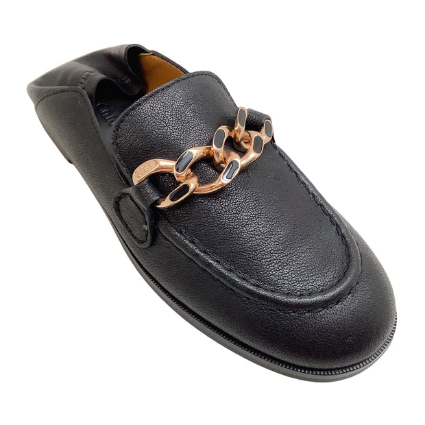 See by Chloé Black Leather Maha Chain Loafer Flats