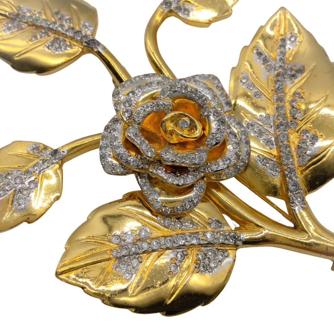 Valentino Gold Crystal Embellished Gilded Rose Brooch
