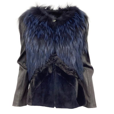J. Mendel Navy Blue / Black Convertible and Leather Coat