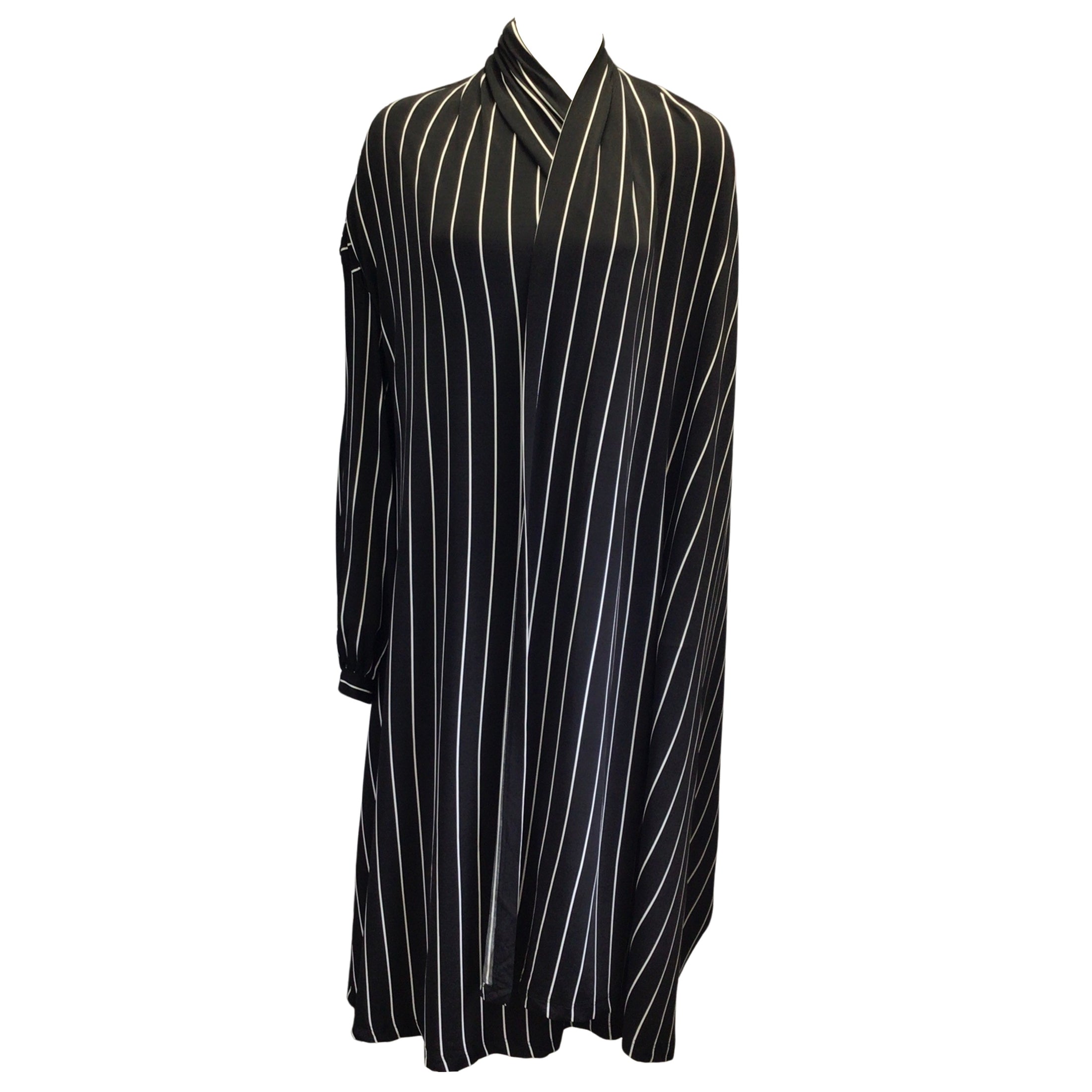 Balenciaga Black / White 2016 Striped Draped Midi Dress