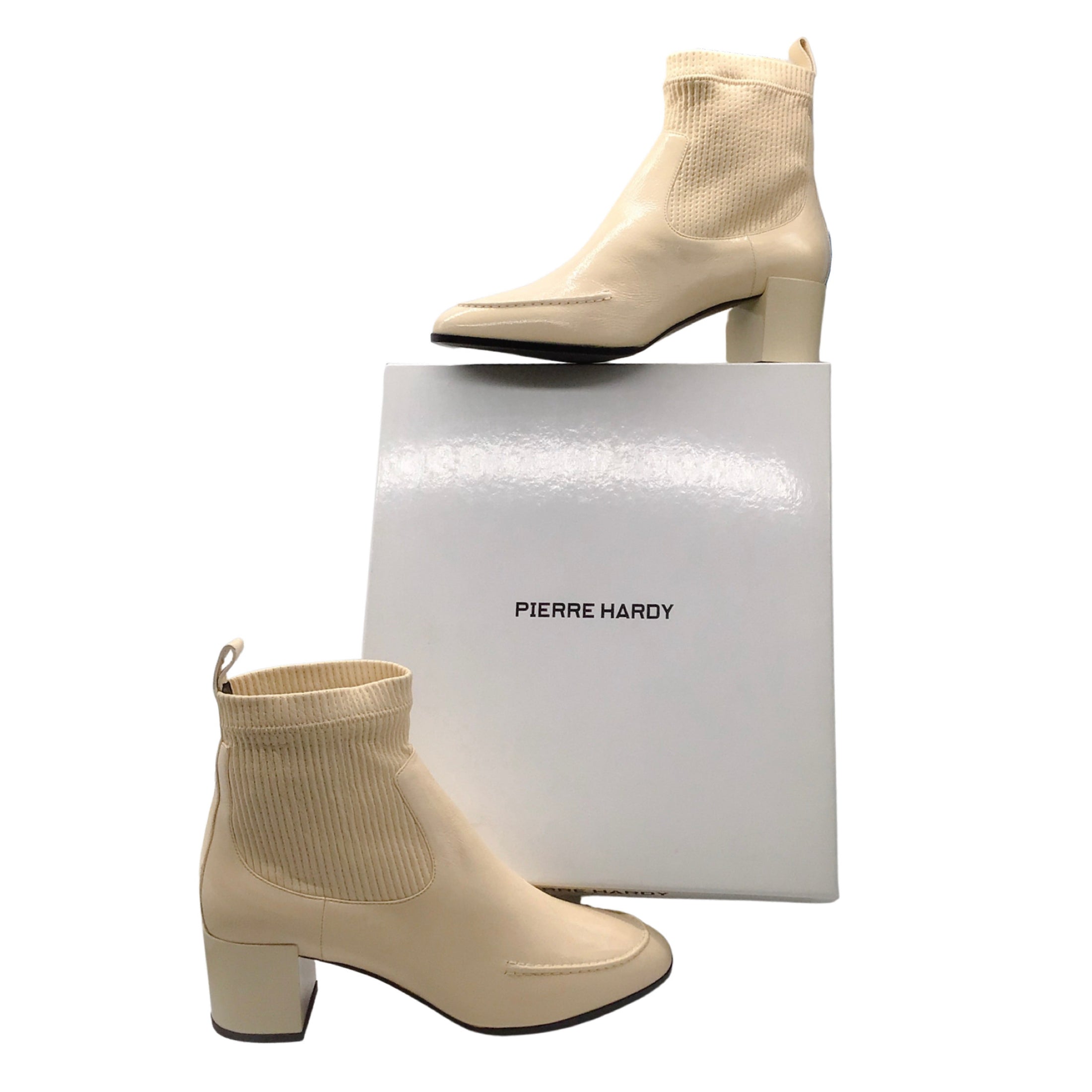 Pierre Hardy Ivory Patent Leather Ankle Boots