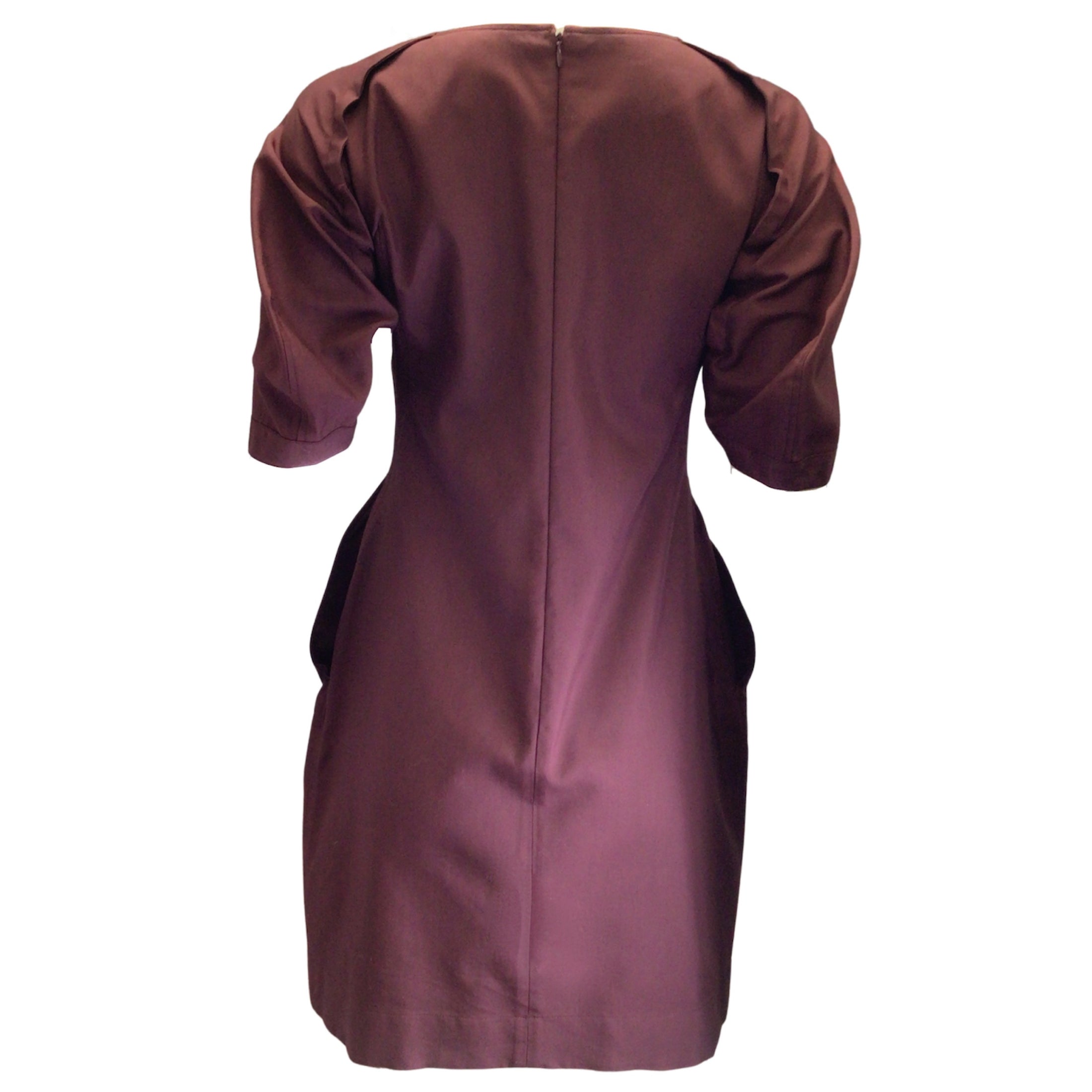 Jil Sander Burgundy Short Sleeved Cotton and Silk Dress