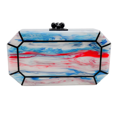 Edie Parker Fiona Faceted Blue / Red / White Plastic Clutch