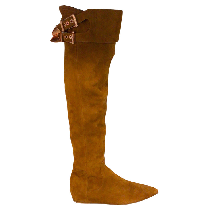 Gabriela Hearst Cognac Brown Over-the-Knee Flat Suede Leather Boots