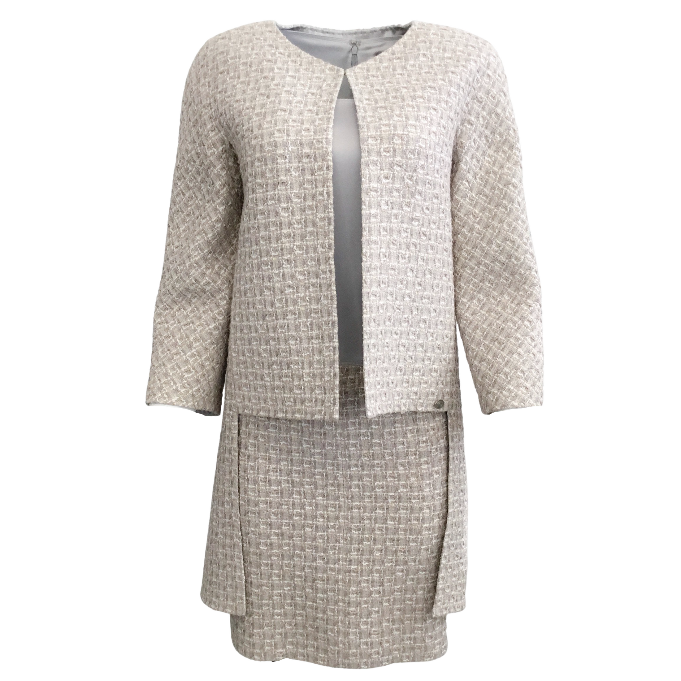 Chanel Grey Silk and Tweed Dress with Jacket 
