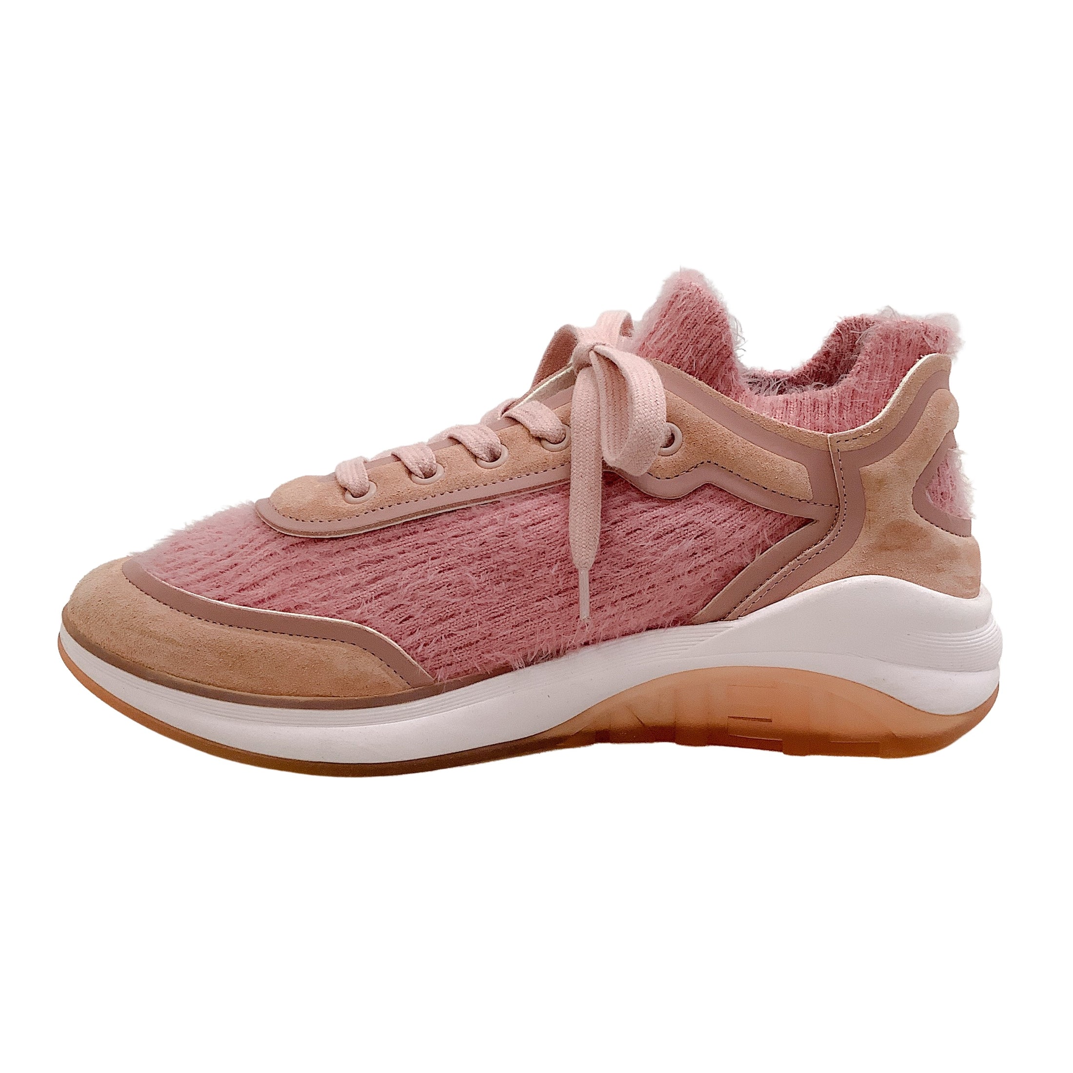 Chanel Pink Suede Calfskin Stretch Fabric CC Sneakers