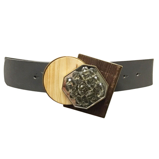 Missoni Grey Leather with Wooden Beaded Buckle Belt