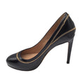 Load image into Gallery viewer, Salvatore Ferragamo Rory Black / Gold Zipper Detail High Heeled Calfskin Leather Pumps
