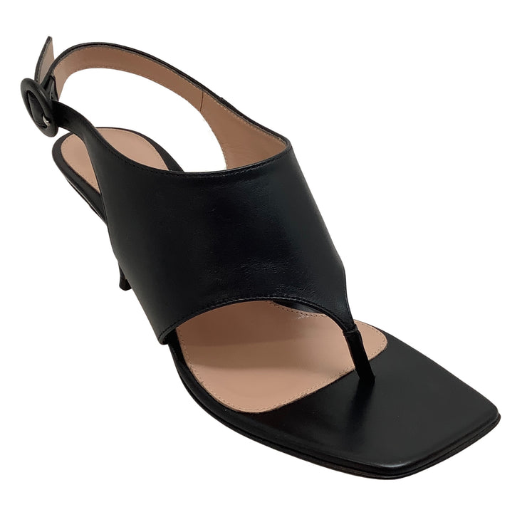 Gianvito Rossi Black Leather Thong Slingback Sandals