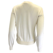 Chloe Ivory / Silver Applique Long Sleeved Silk and Cotton Knit Sweater in Iconic Milk