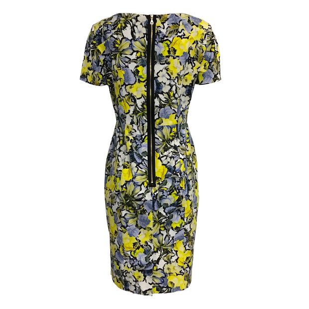 Erdem Yellow & Blue Floral Print Short Casual Dress