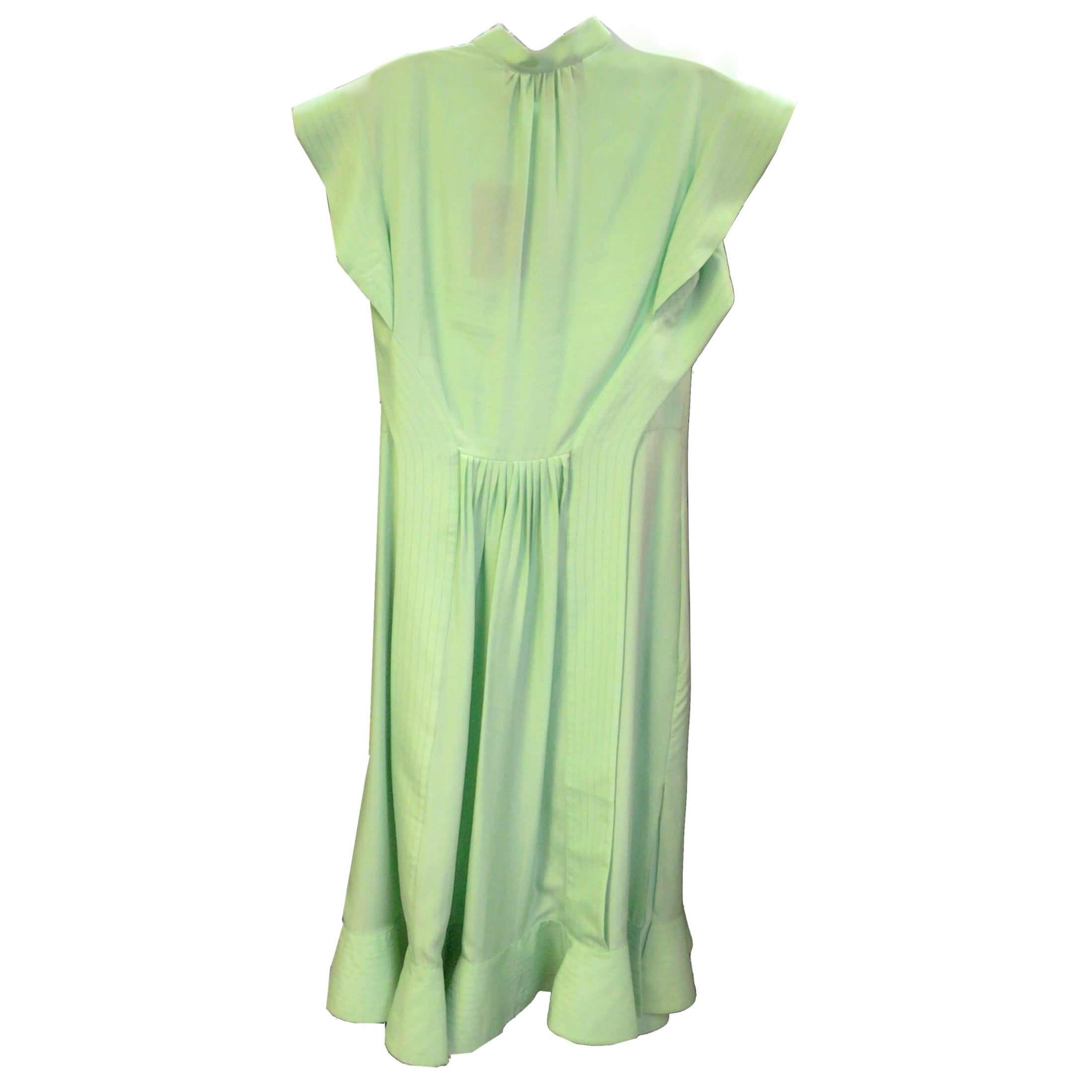 Rochas Mint Green Shirley Cap Sleeved Ruffled Silk Midi Dress