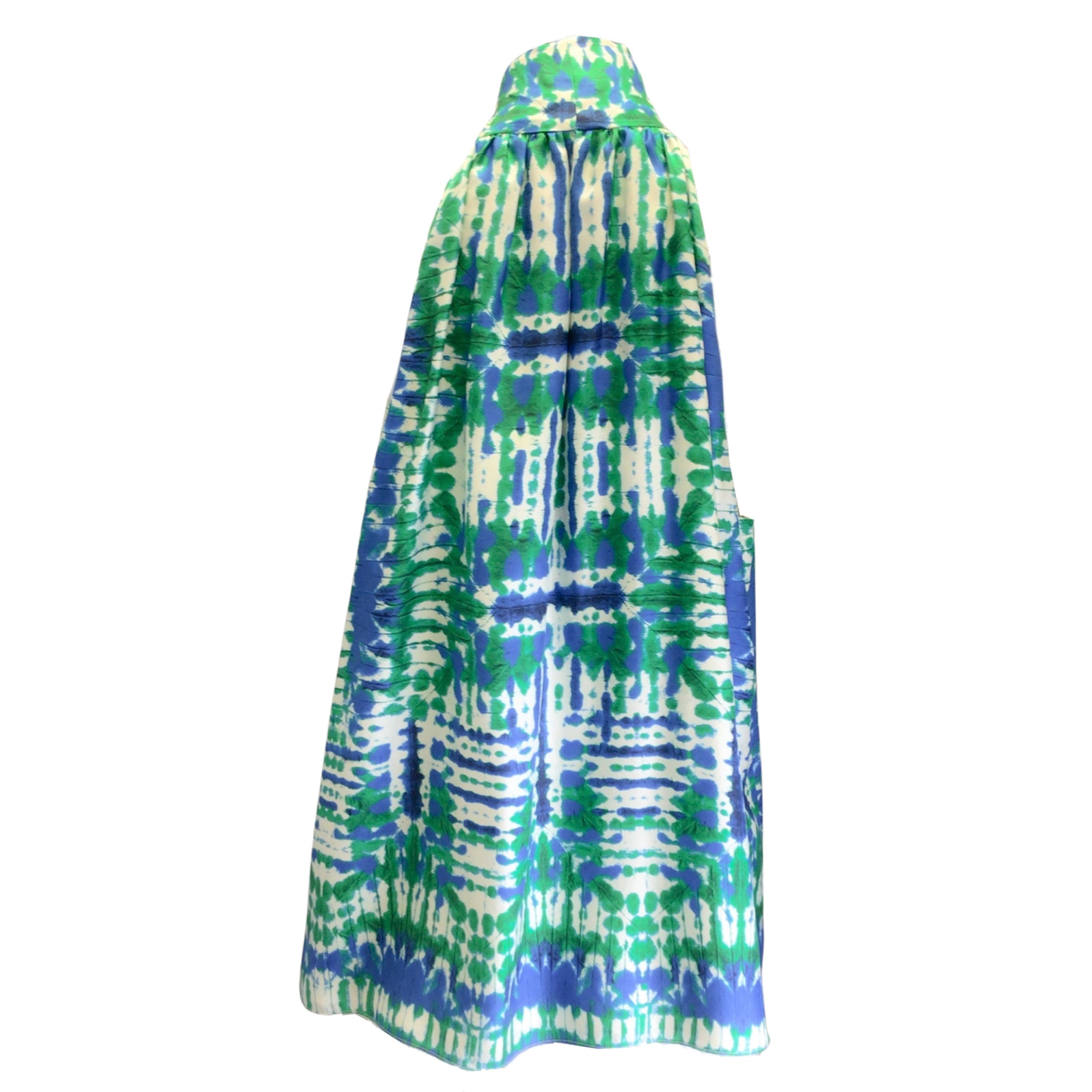 Prabal Gurung Blue / Green Multi Printed Tie-Neck Sleeveless Silk Top